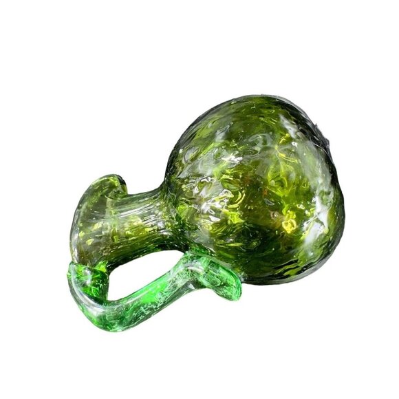 Hand Made Art Glass Green Optic Jug Miniature Pitcher Hand Blown Glass Decor VTG - Picture 2 of 14